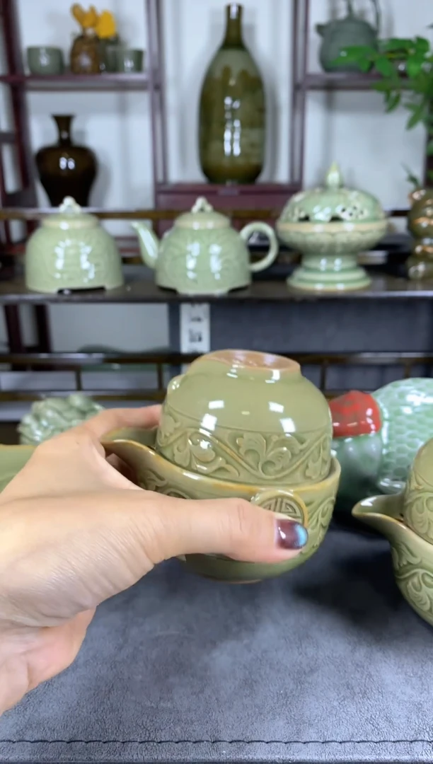 细*微瑕处理 元续寻瓷 手工刻花旗袍快客【带福字的】