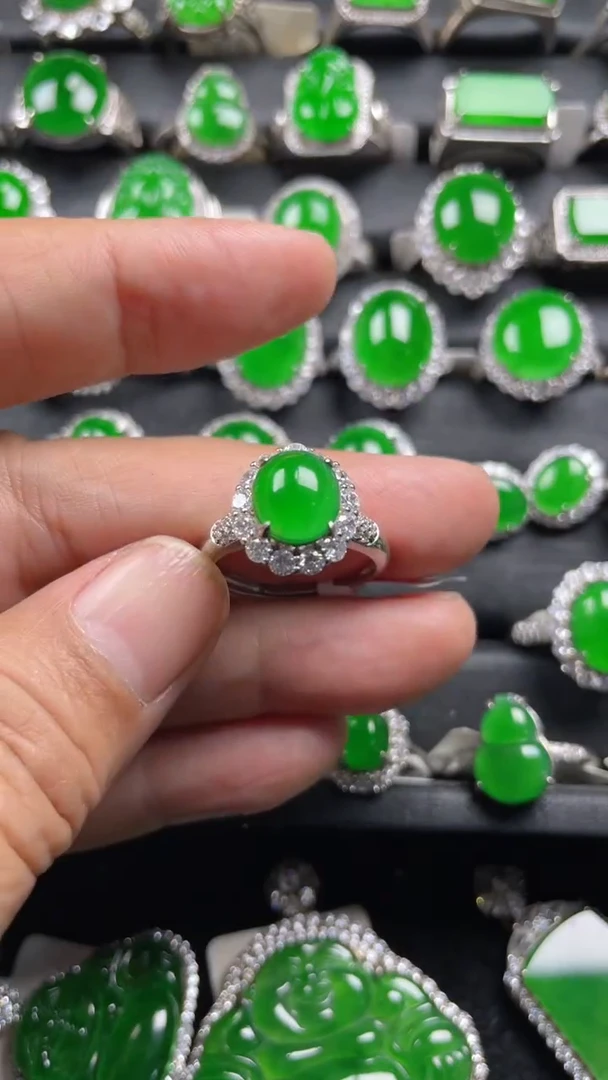银S925镶嵌戒指翡翠翡翠