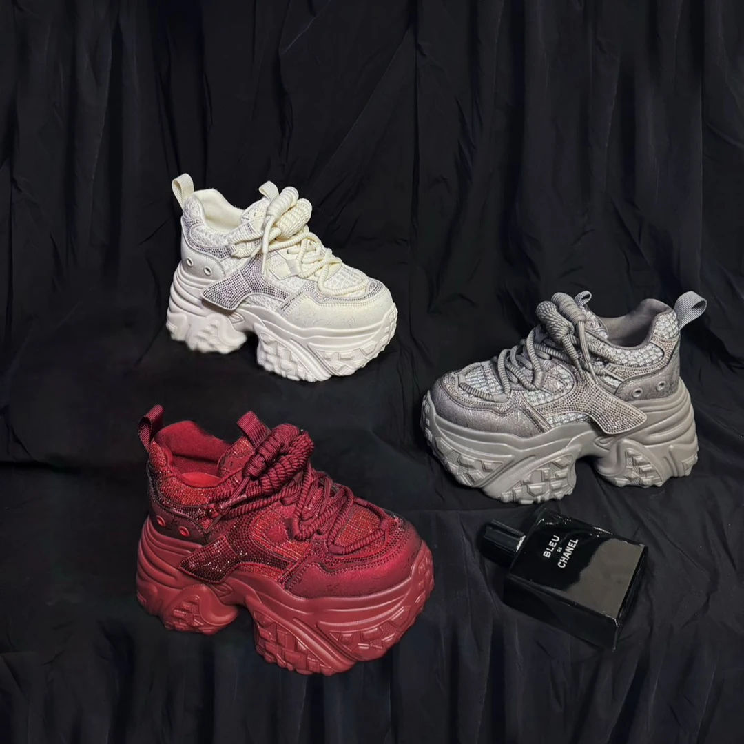 【皮面单里/加绒款】欧货厚底老爹鞋女冬季小个子休闲水钻运动鞋