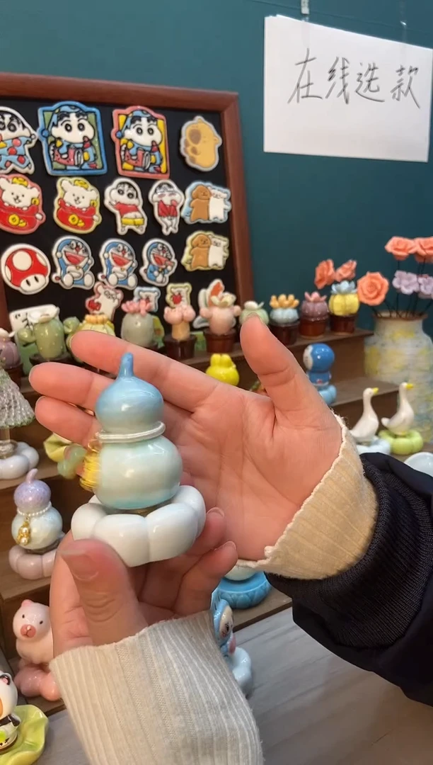 摆件陶天蓝葫芦景德镇陶瓷摆件1个装