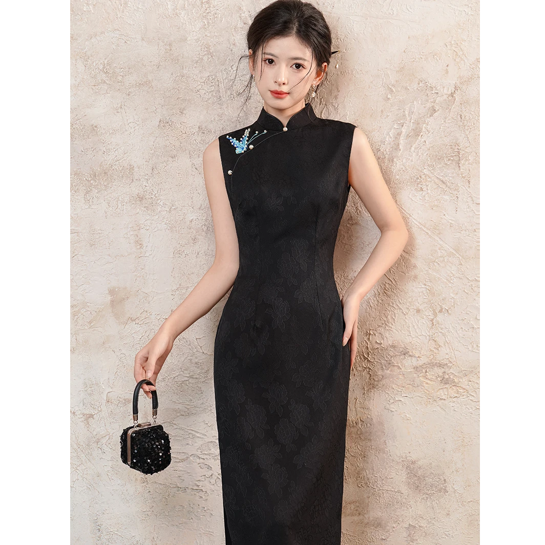 苏故里【摩登江南】复古气质旗袍日常中长款修身旗袍双层衣长120