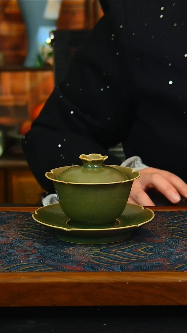 瓷片仿柴烧盖碗微瑕