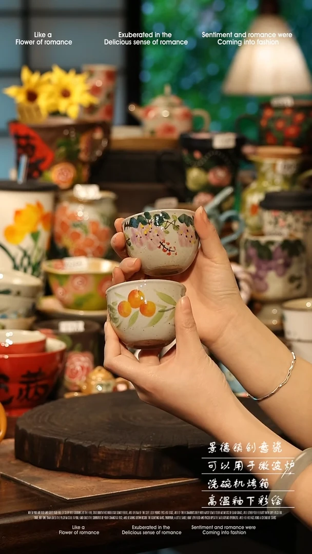 陶瓷一对景德镇高温釉下彩手工手绘款式