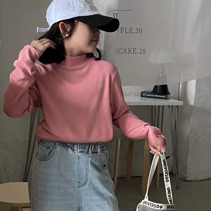 中大童秋季新款儿童女童休闲时尚打底衣女童长袖半高领纯色98097