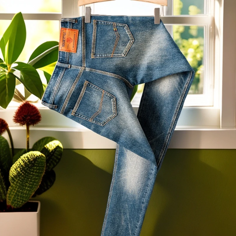 娜罗普西时尚休闲新款男士牛仔裤美式大牛弹力修身小直筒长裤春秋