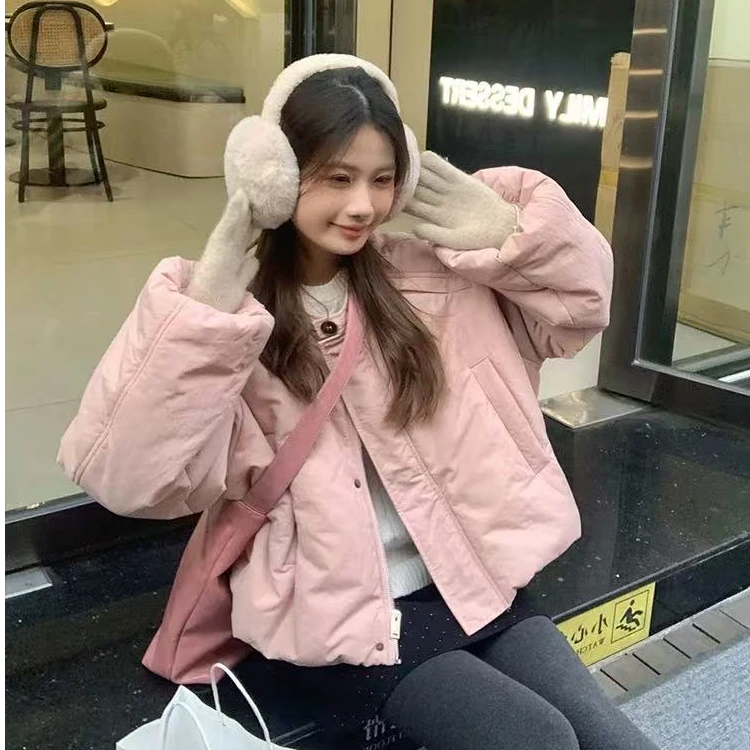 【鱼白又白】韩系小个子花苞袖短款棉服女冬季百搭宽松防风保暖小棉