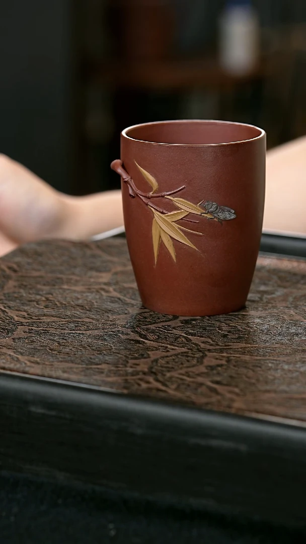 茶壶紫砂徐承霞全手制竹叶贴花杯