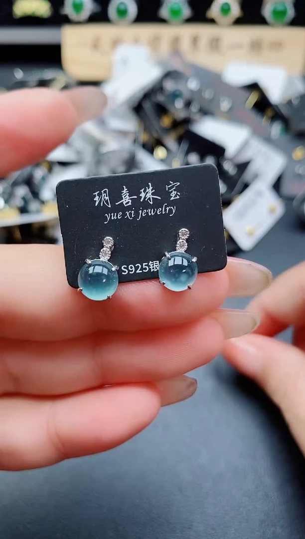 银S925镶嵌翡翠耳饰5083