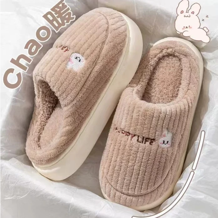 加绒加厚男女棉拖鞋冬天防滑踩屎感男女情侣棉拖鞋居家居室内防滑