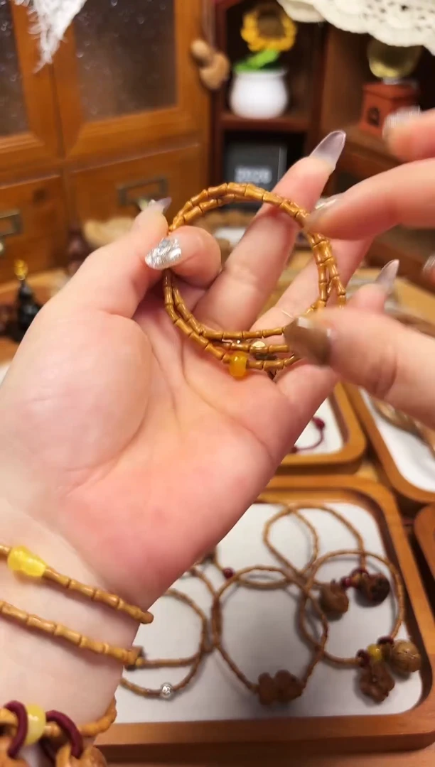 手串桃核竹节手串 黄跑环  备注手围