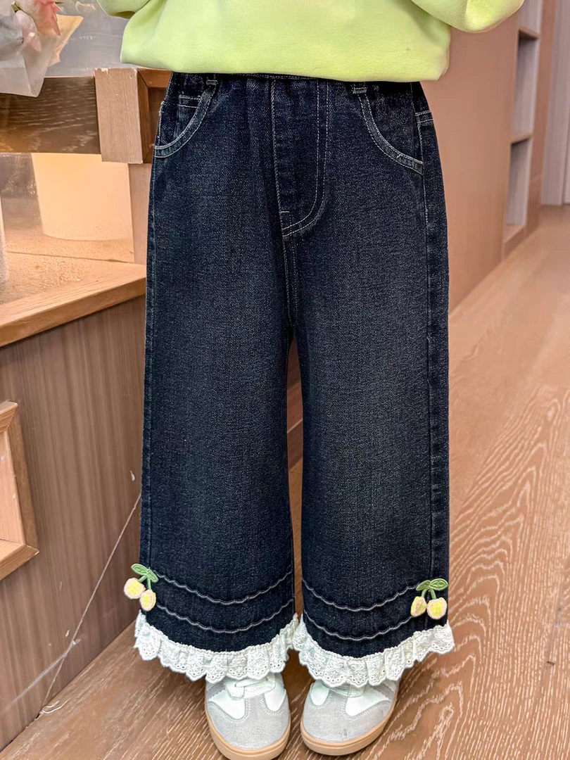 女童牛仔裤春秋季阔腿裤子2025新款女宝宝直筒长裤秋款洋气阔腿裤