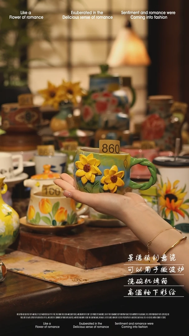 陶瓷景德镇高温手绘釉下彩设计师款式