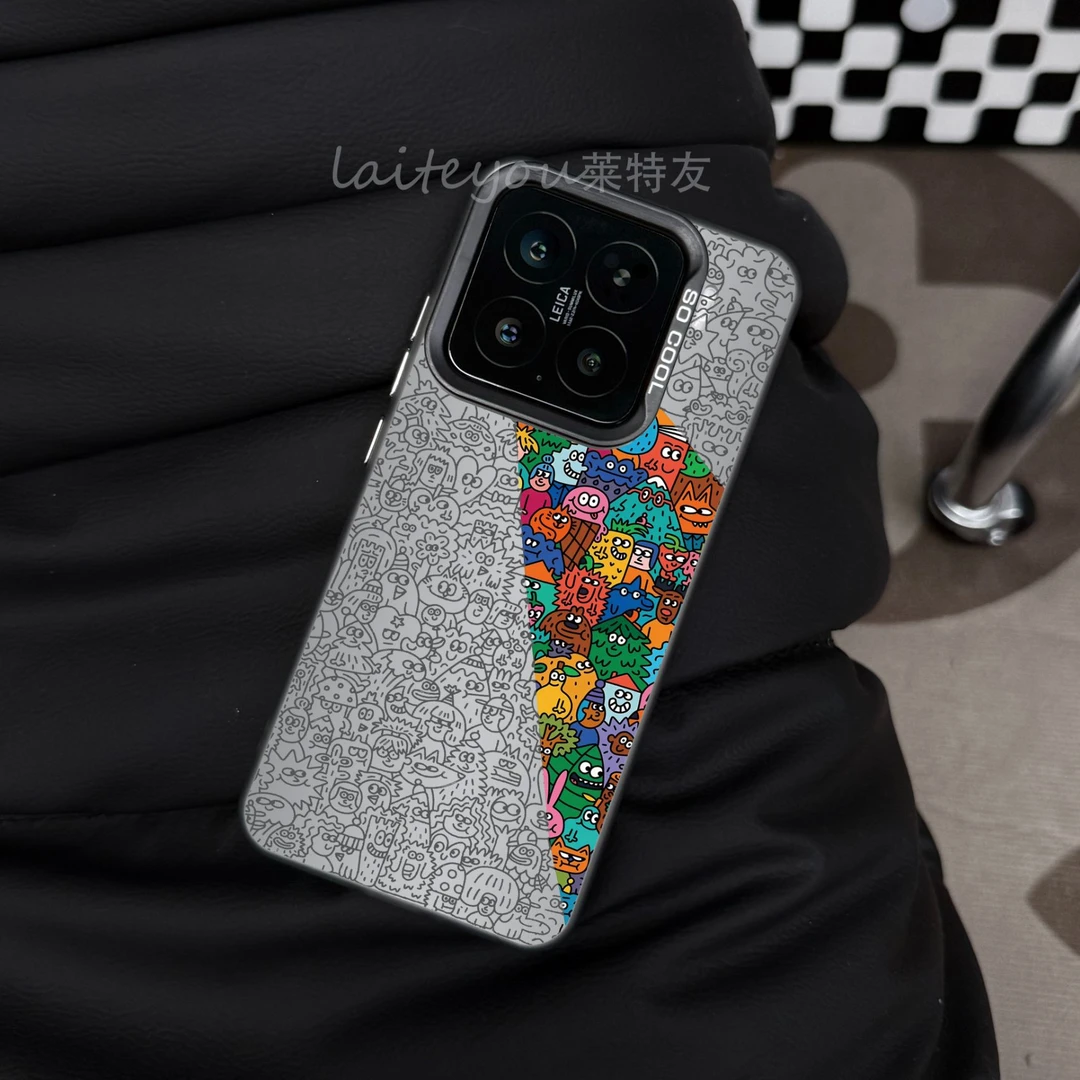 适用苹果16小米15Smate70/findX8s创意x200pro卡通线条防摔手机壳