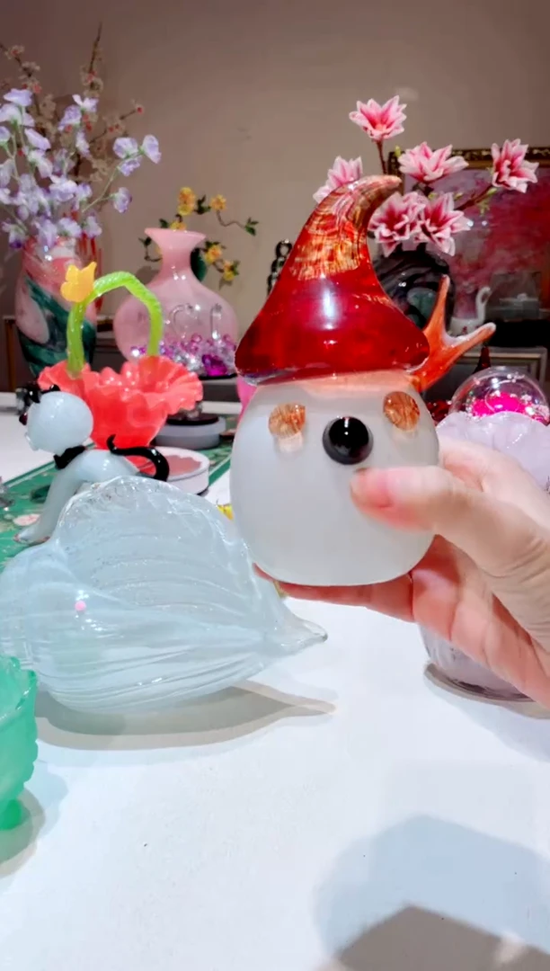 【闪购商品】琉璃手工艺品红色雪人头  微瑕