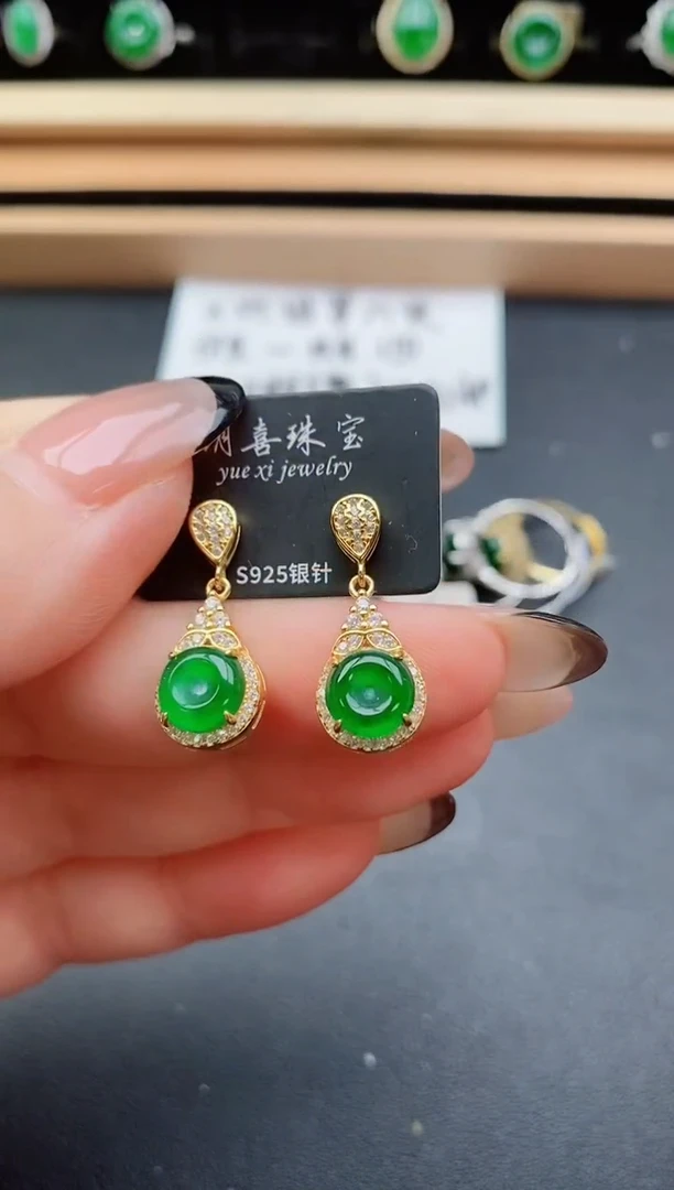 翡翠银S925镶嵌耳饰5080