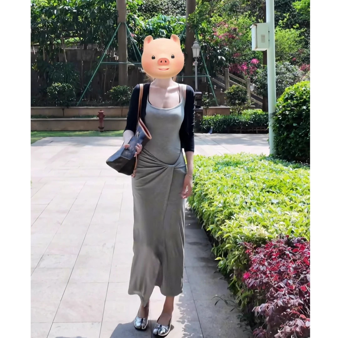 宅女同款  FCE"梦中伊甸"扭结吊带连衣裙女2025夏新款小众长裙
