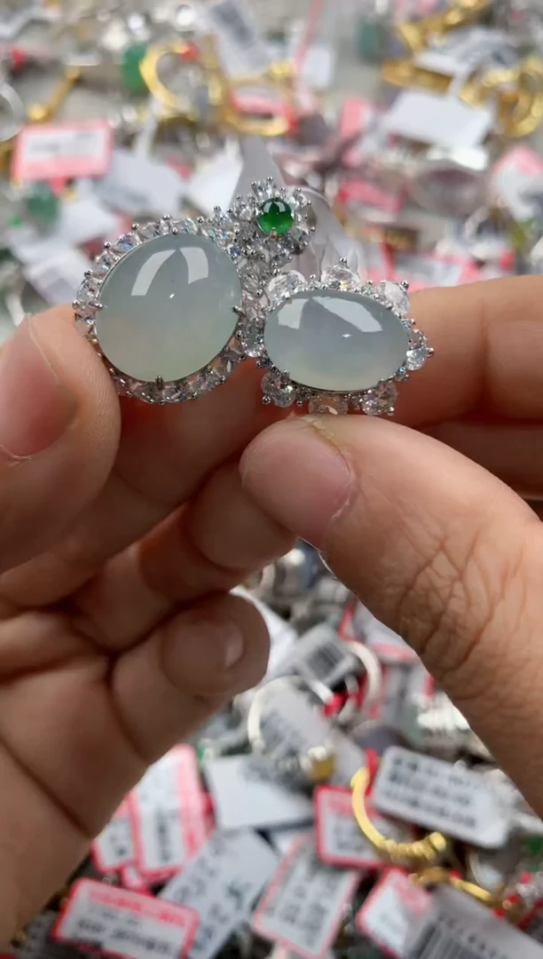 银S925镶嵌戒指翡翠444             1