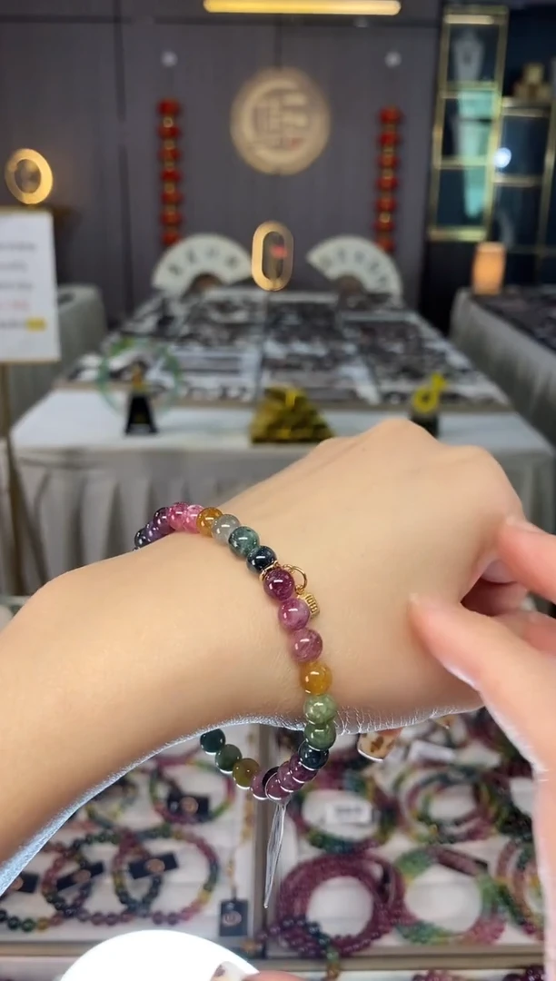 未镶嵌老矿碧玺色标彩虹单圈手串6mm+碧玺dan多样性发货一条