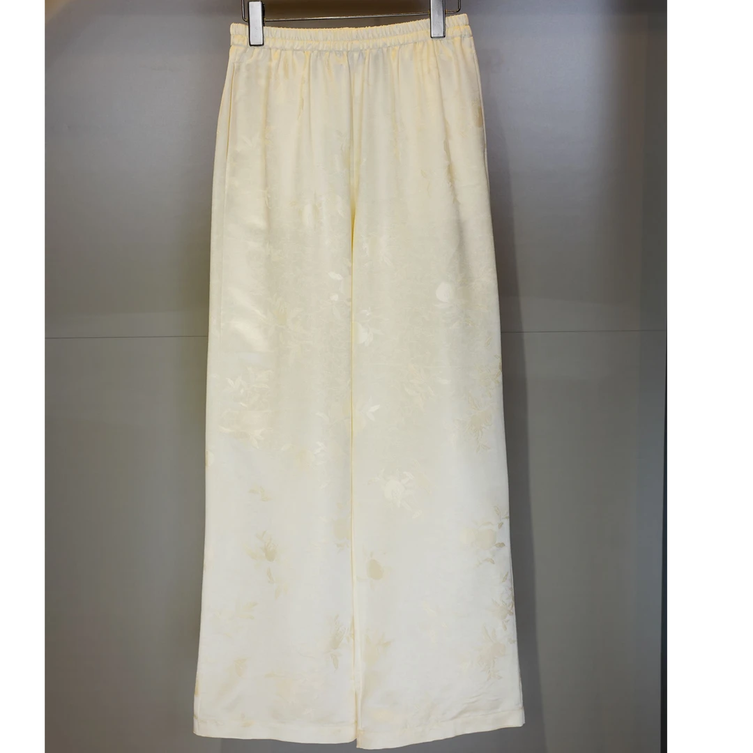 100桑蚕丝【正绢】提花直筒裤时尚休闲百搭宽松松紧腰AH12KZ017