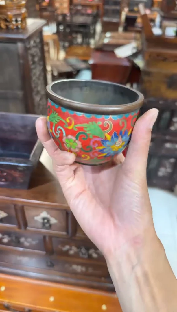 木木头款景泰蓝红缸168