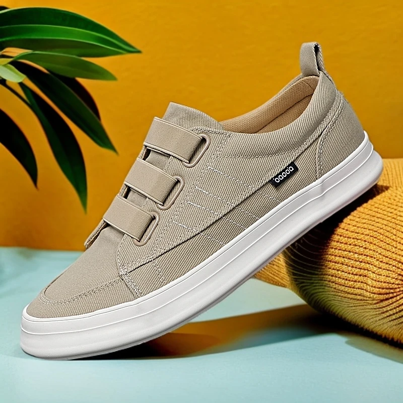 高端轻奢春季新款男士帆布鞋百搭透气松紧带一脚蹬懒人鞋韩版潮流