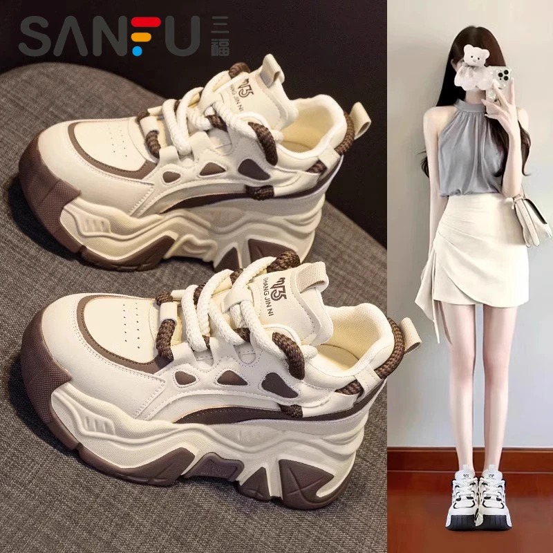 三福老爹鞋女2025春季学生爆款厚底网红百搭显脚小休闲春秋鞋子女