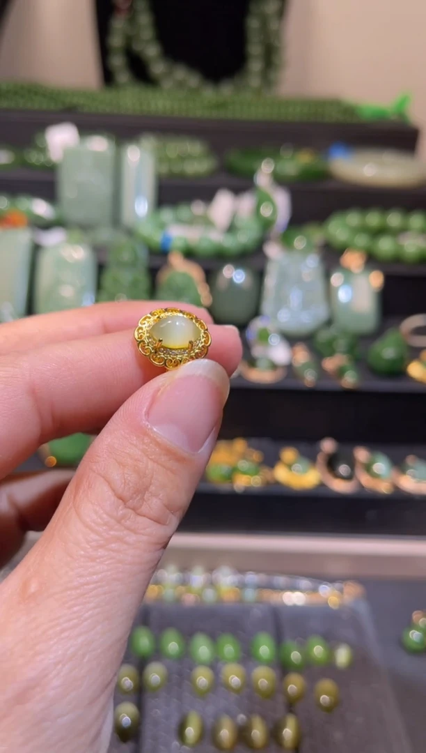 【闪购商品】和田玉碧玉猫眼戒指合金多样性发一
