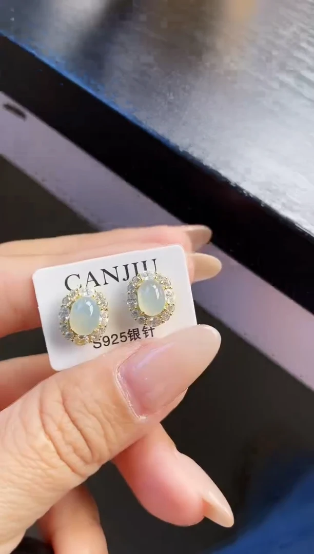 银S925镶嵌翡翠耳饰12