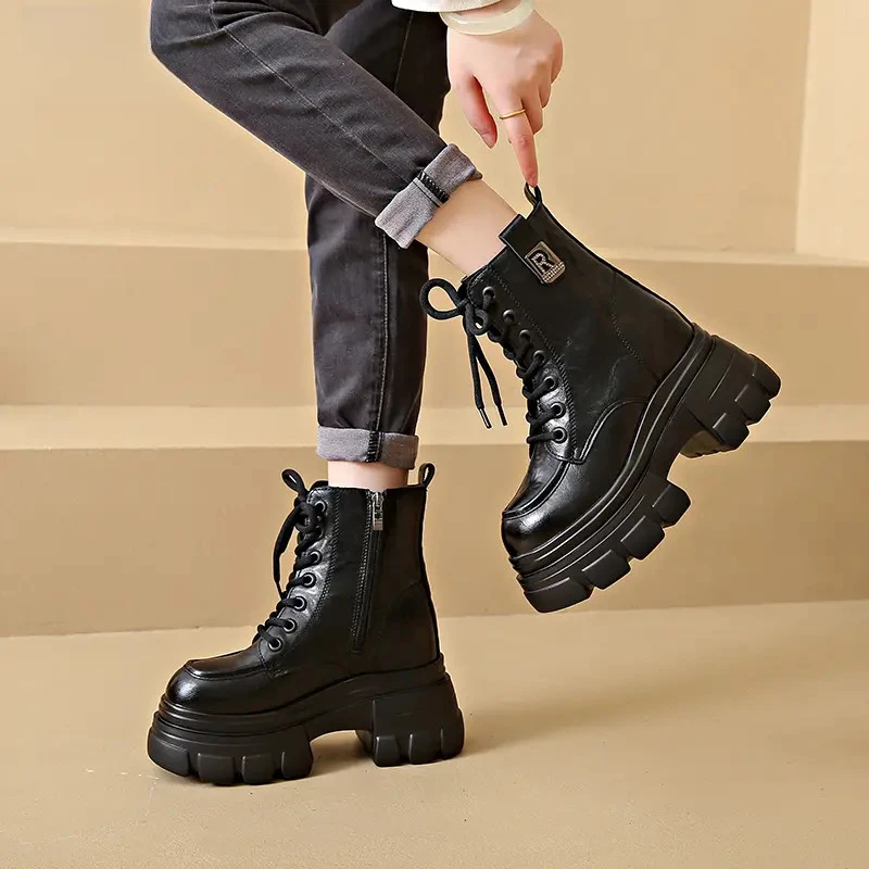 小个子增高10CM厚底马丁靴女2025秋冬新款时尚百搭短靴保暖瘦瘦靴