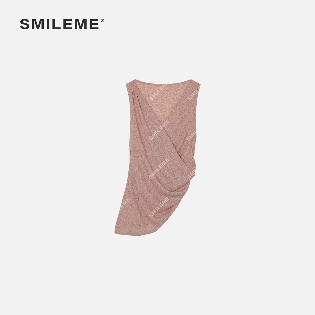 SMILEME【风铃絮语】夏季新款高级感简约气质V领苎麻麻感无袖上衣