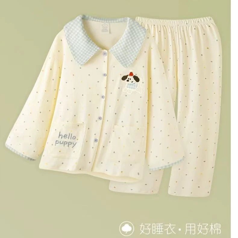睡衣女春秋款纯棉长袖女款秋季加大码全棉家居服夏天薄款女士套装