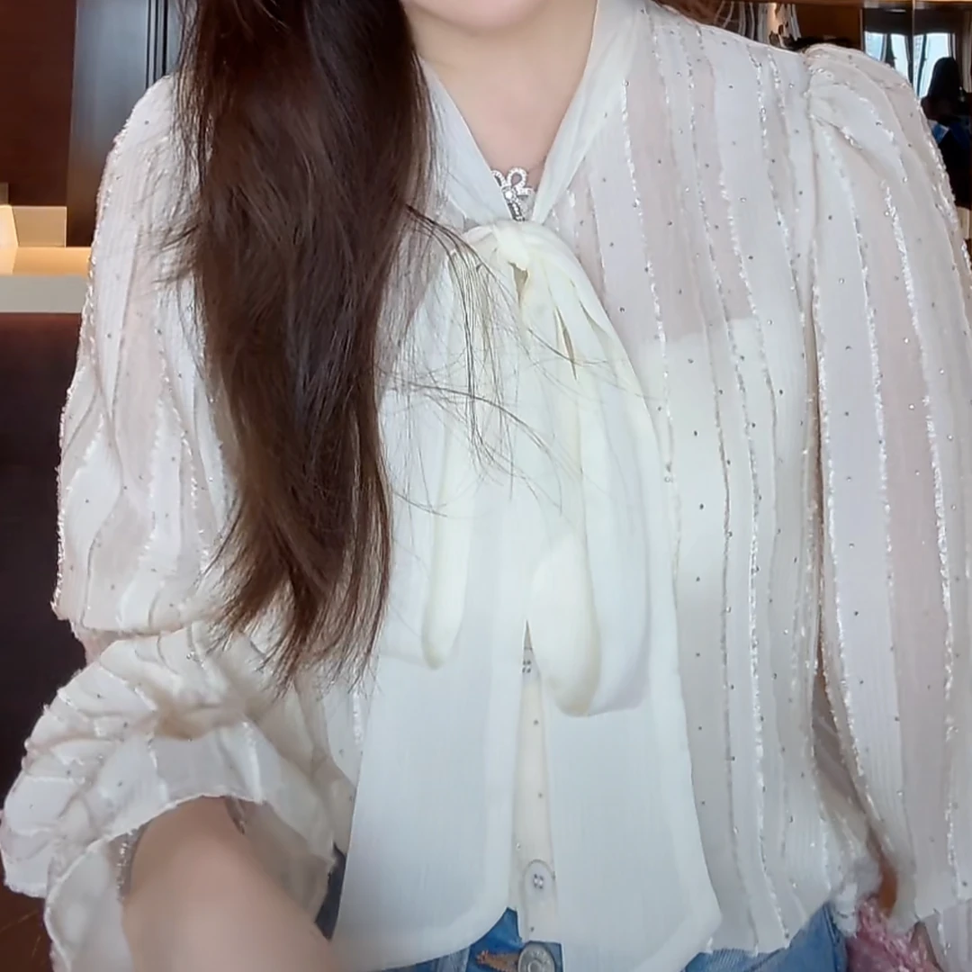 设计感高级流光闪闪上衣衬衫女2025春季新款气质时尚纯色长袖衬衣