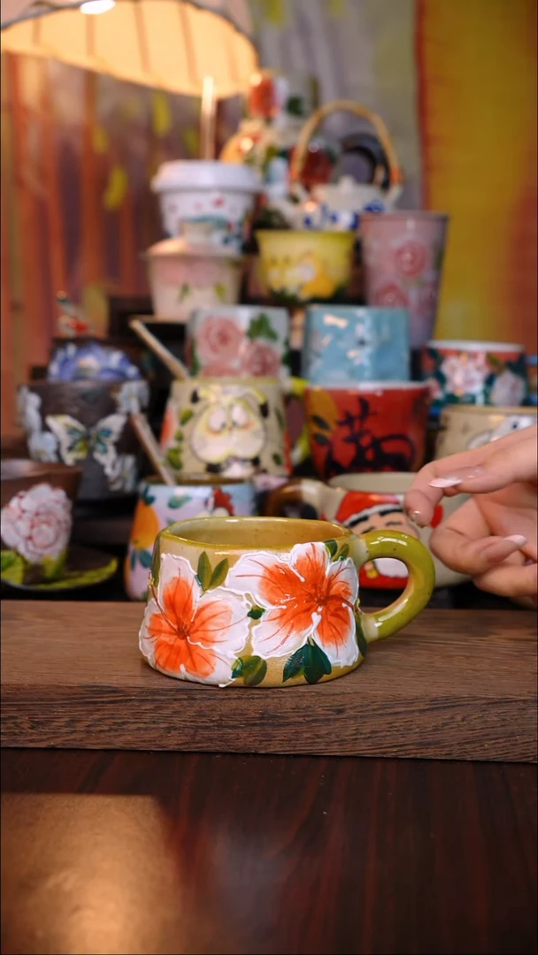 杯子陶泥垚手作 景德镇手工手绘陶瓷器物
