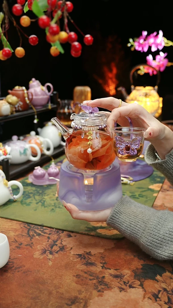 【闪购商品】紫色温茶台+茶壶+链子+杯子