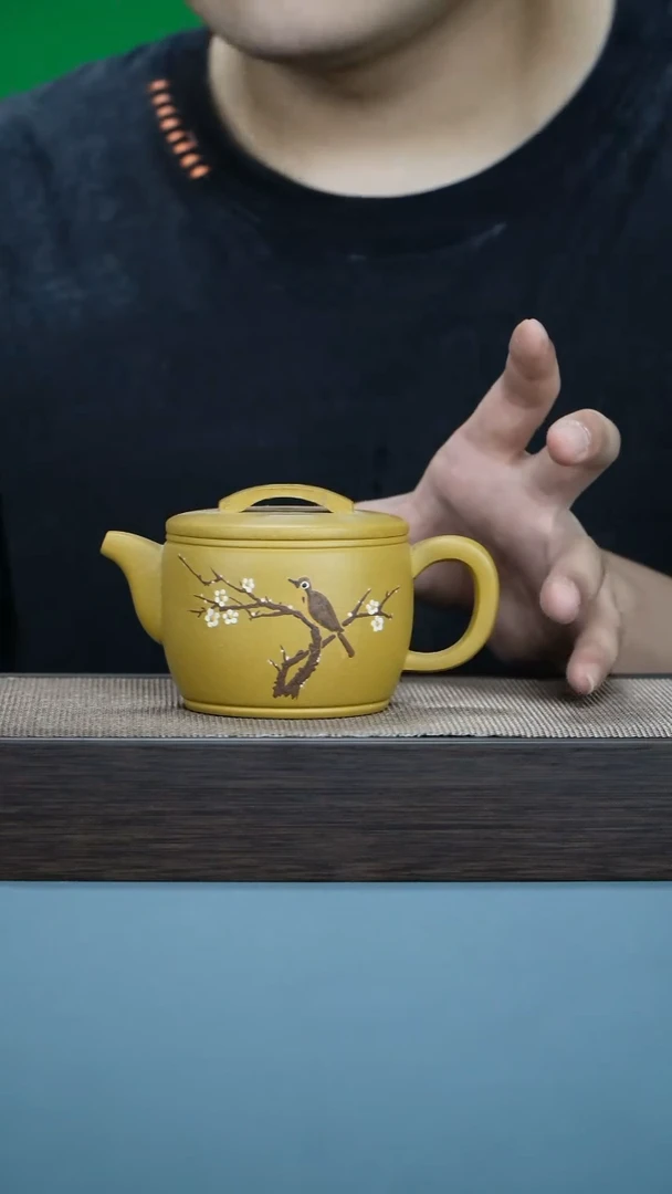 紫砂茶宠堆绘花鸟汉瓦