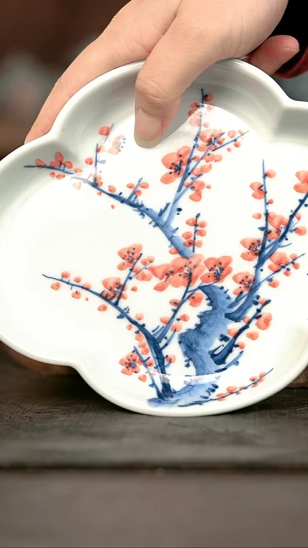 手绘手绘高温现代瓷  气   红梅茶盘