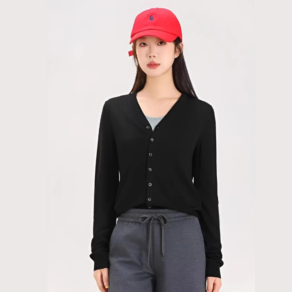 GIRDEAR/哥弟春夏新款百搭修身黑色冰丝针织开衫小衫外搭1499244