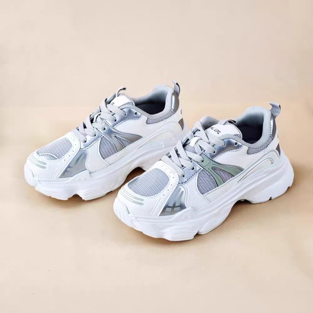 飞织鞋女鞋2025春季新款时尚休闲运动平底中跟圆头系带1361