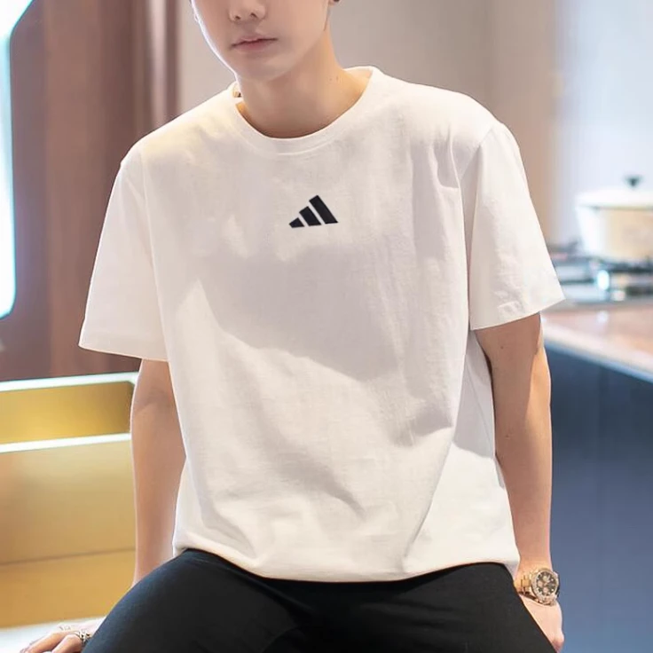 adidas/阿迪达斯春季新款白色运动休闲体恤圆领T恤 JY8561 #HB