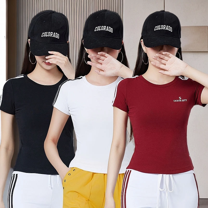 时尚广场舞短袖上衣健身操跳操服运动t恤高弹修身健身舞蹈工装