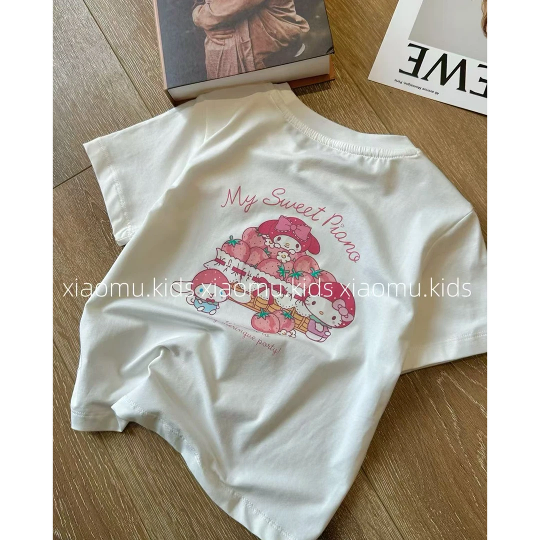 【小慕家】2025夏新款儿童洋气美乐蒂字母刺绣休闲短袖T恤55118