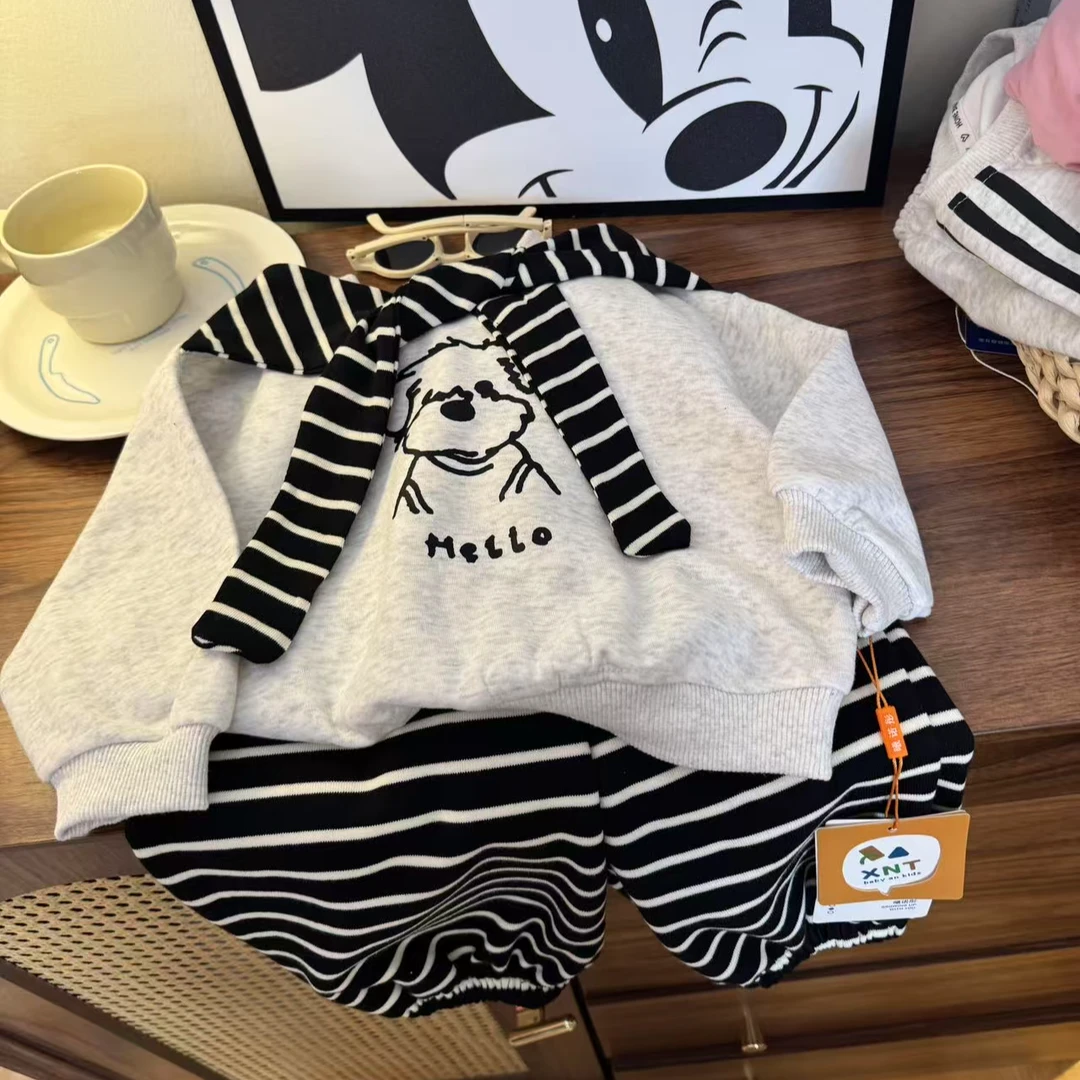 2025春秋季新款儿童韩版洋气时尚爆款休闲宽松披肩卫衣套装