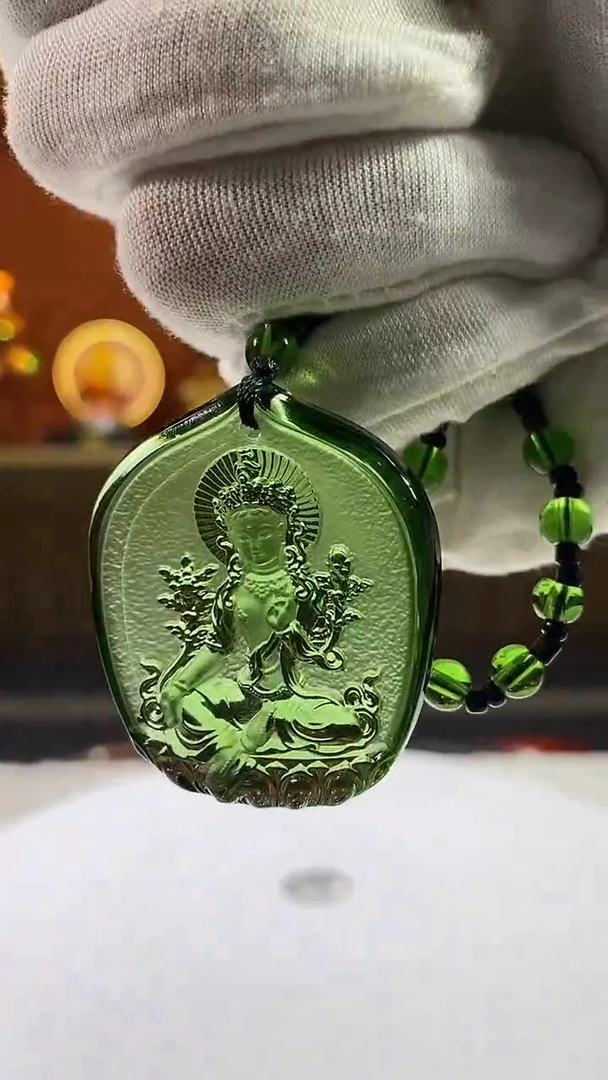 琉璃古法琉璃两个绿度母吊坠