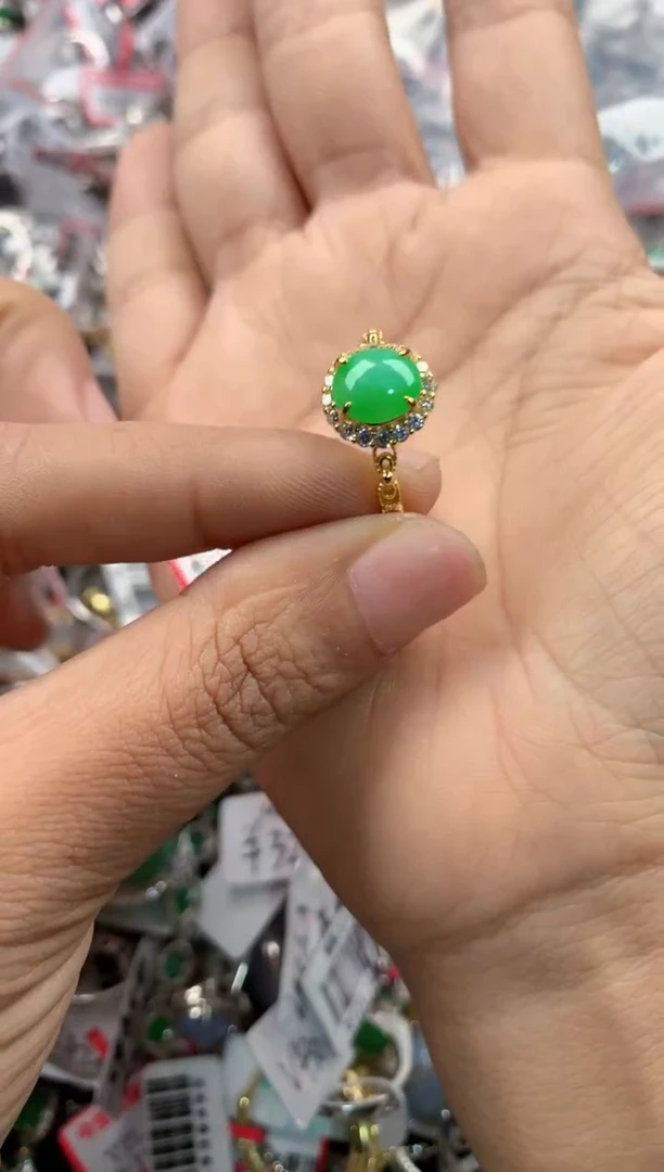 银S925镶嵌戒指翡翠444            6