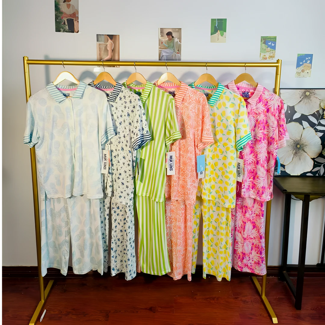 欧美短袖大码女士牛奶丝长裤睡衣夏季薄款柔软亲肤家居套装1106