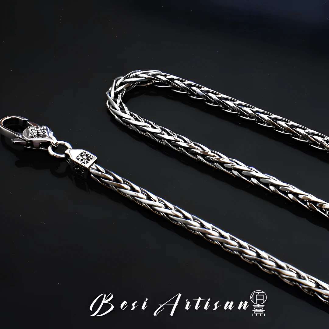链子925银 纯银手工肖邦项链男士时尚素链百搭气质潮流结实霸气