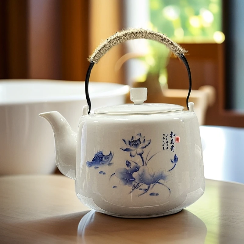 特大号防烫提梁壶餐馆大号泡茶壶酒店大泡茶壶家用陶瓷泡茶盖碗