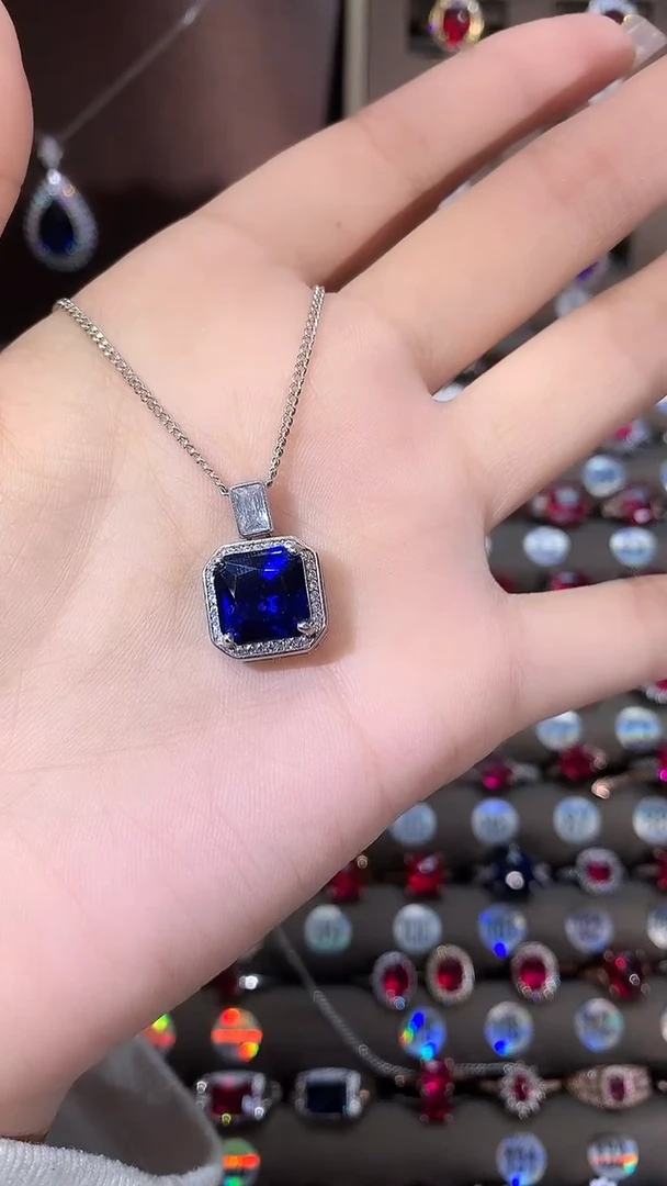 无坠链均925银皇家蓝色吊坠