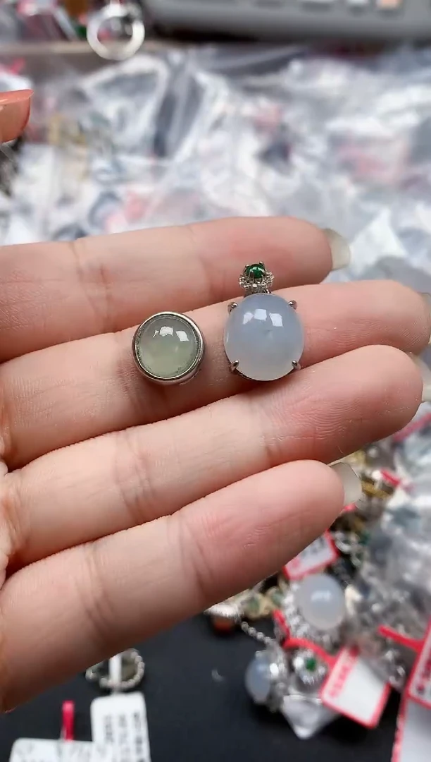 银S925镶嵌戒指翡翠天然A货缅甸翡翠