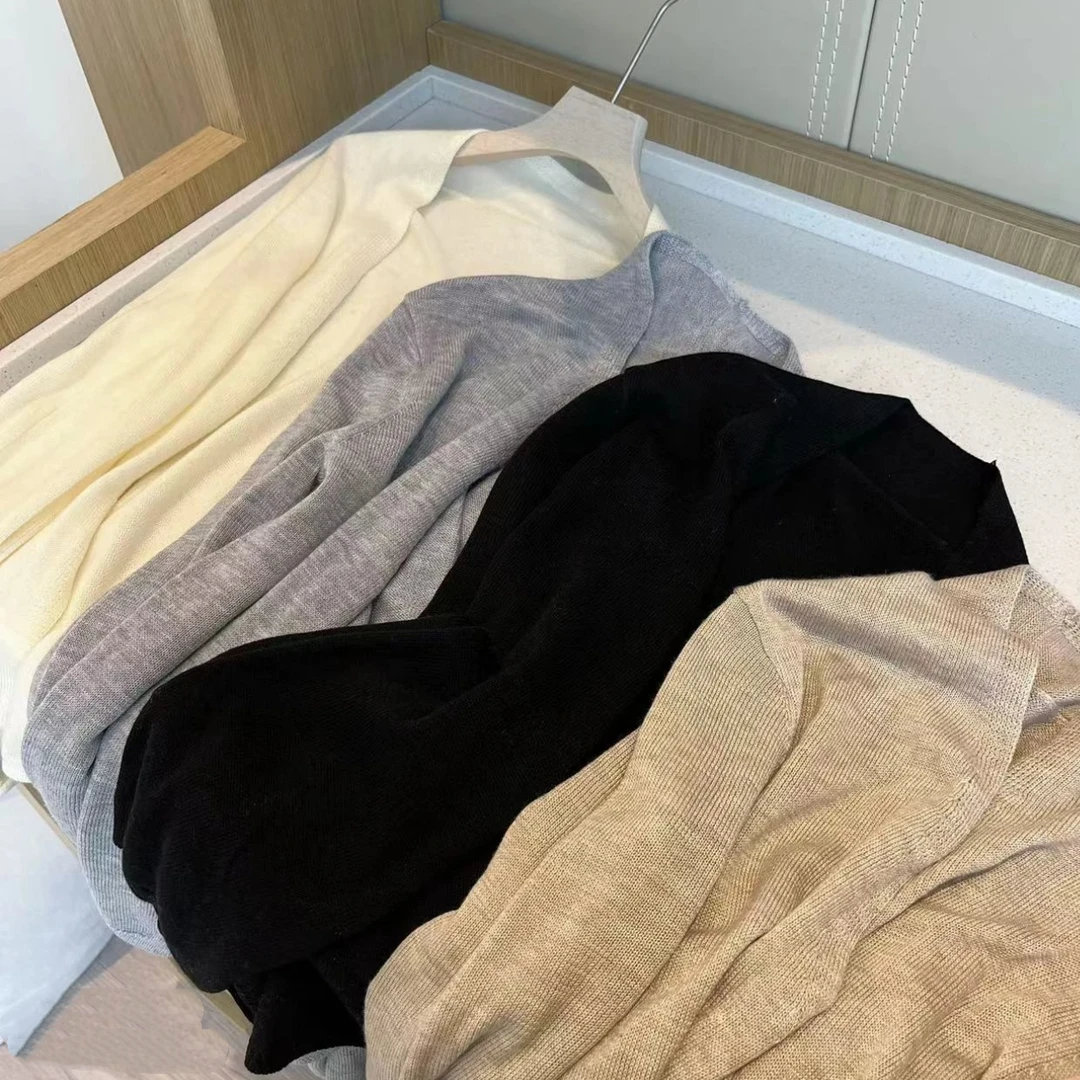 简约无扣披肩长袖针织衫女2025新款春季时尚休闲百搭纯色外套上衣